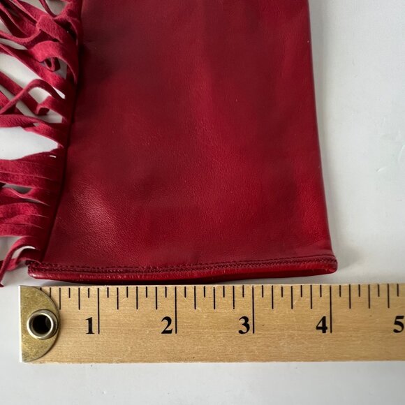 Neiman Marcus Red Leather Italian Gloves with Fringe, Size 7 1/2, Silk Lining EC - Picture 6 of 12